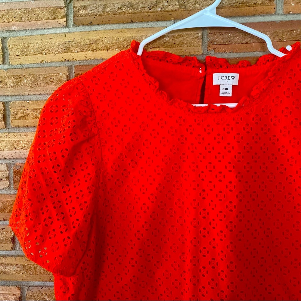 Jcrew Factory Eyelet Puff Sleeve top in bold red XXL